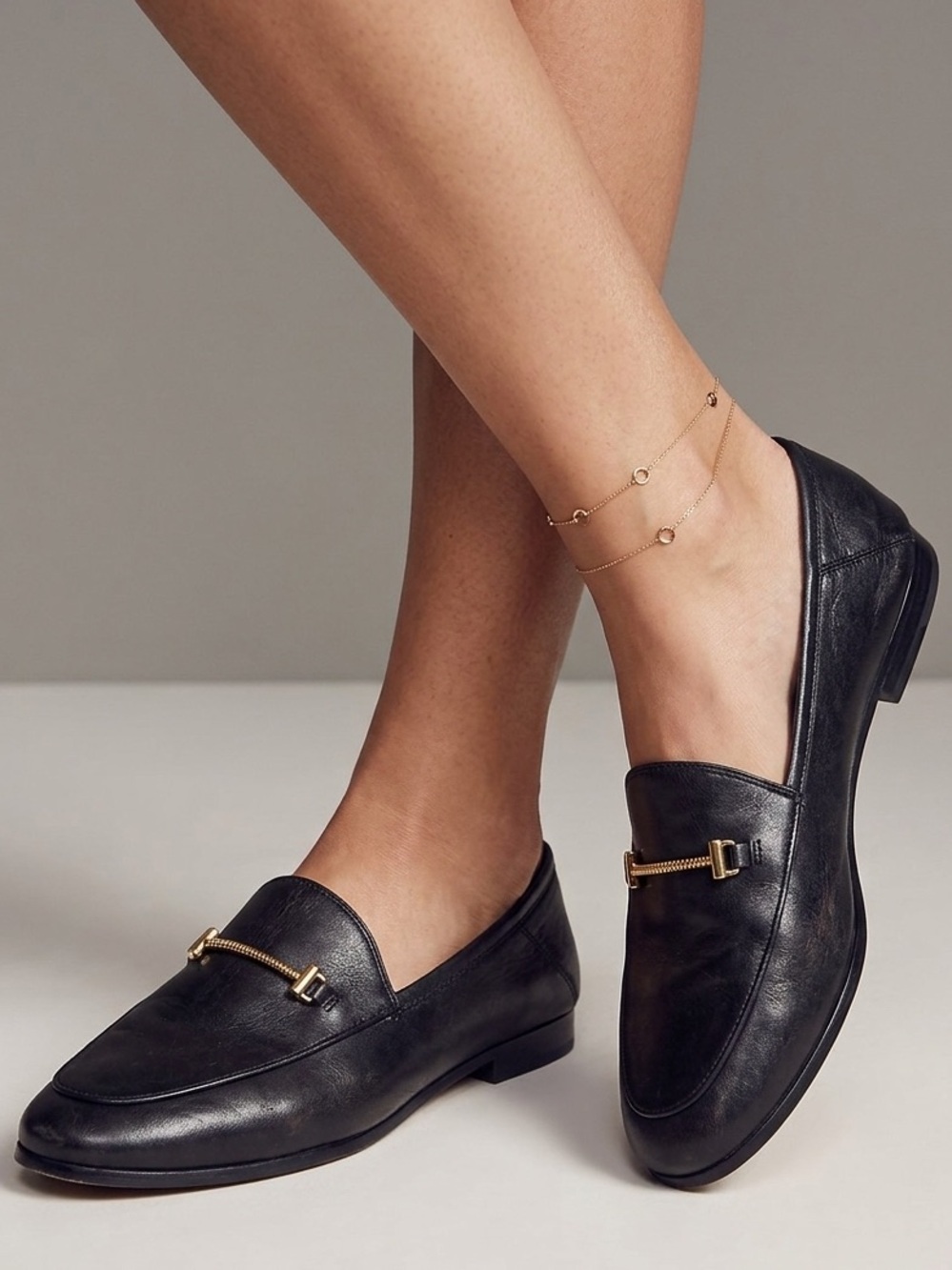 Sam Edelman Women's Black Leather Slip-On Loafers with Gold Accent Size 7.5